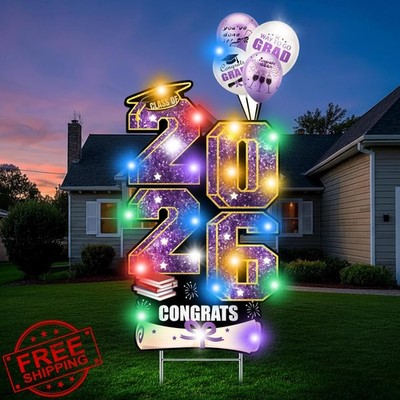 36.6'' Class of 2026 Graduation Yard Signs, Purple Waterproof Grad Party Decor