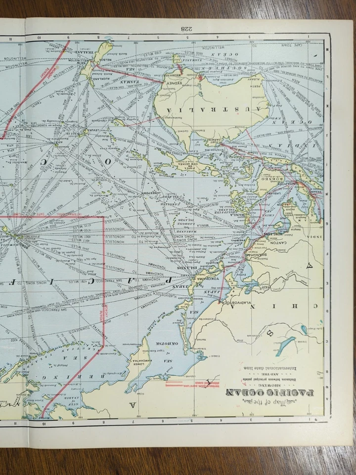 Mapa de colección 1903 OCÉANO PACÍFICO 22"x14" antiguo original FIJI HAWAII TAHITI Foto 3 de 4
