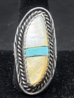 Vintage Navajo Sterling Silver MOP & Turquoise Inlay Rings Sz 10.5 (J)