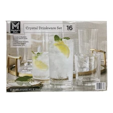 Member's Mark 16 Piece Lead-Free Crystal Drinkware Set, Clear