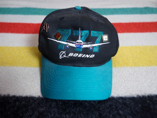 VTG 90s Boeing 747 Airplane Aviation Plane Promo Navy Blue Pin Snapback Hat