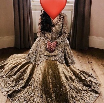 Gold & weinrot verziertes Brautkleid Netz, Seide von Samsara Gr. M