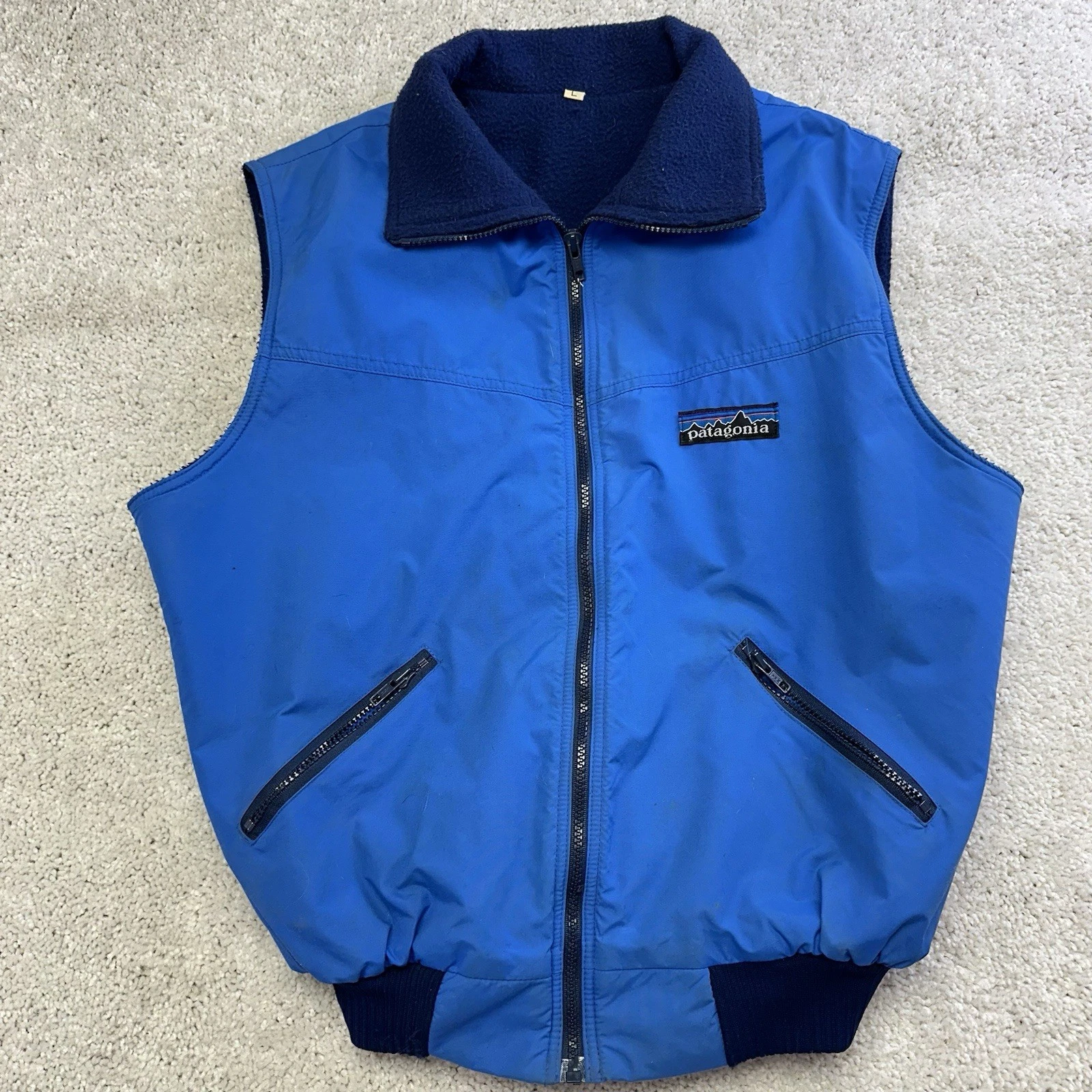 Vtg 80s Patagonia Outdoor Vest Men’s Sz Large Navy Fleece Lined Full Zip Logo