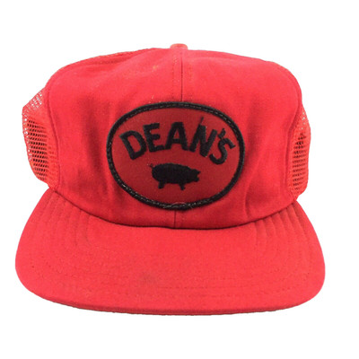 Vtg Deans Pig Patch Cap Hog Farmer Spell Out Logo Mesh Snapback Trucker Ball Hat