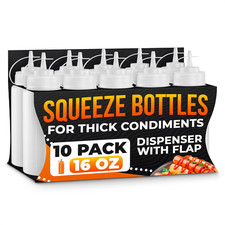 10-Pack Plastic Condiment Squeeze Bottles 16 Oz   Refillable Squirt Bottles with