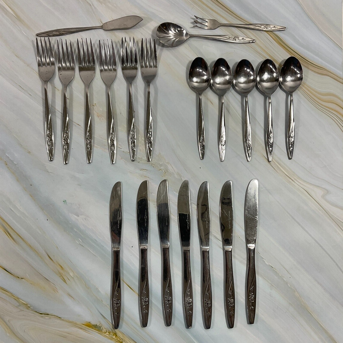 Kaysons Stainless Japan Flatware KAO1 Rose Spoon Fork Knife Set of