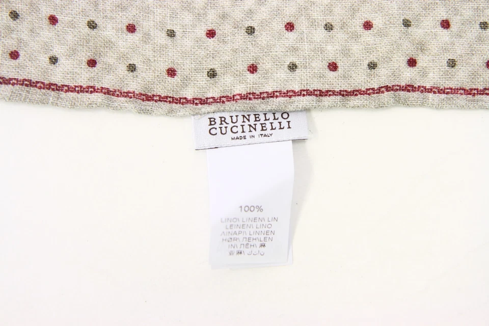 Nuevo con etiquetas Brunello Cucinelli Hombres 100% Lino 2 Tonos Mini Bolsillo Estampado Lunares Cuadrado A176 Foto 3 de 4