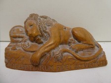 VINTAGE CARVED TIMBER LION STATUE HELEVETIORUM FIDEI AC VIRTUTI  SWISS LUCERNE