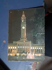 postcard vintage postally used 1980 night lights king george square fountain bri