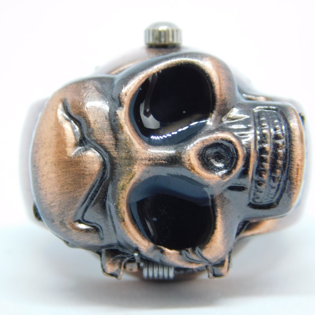 NUADR Scull Shape Two Tone Quartz Analog Unisex Ring Watch New