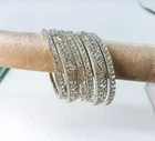 Indian Bollywood Silver Tone Polki Kundan Chudi Bangles Bridal Wedding KNG)
