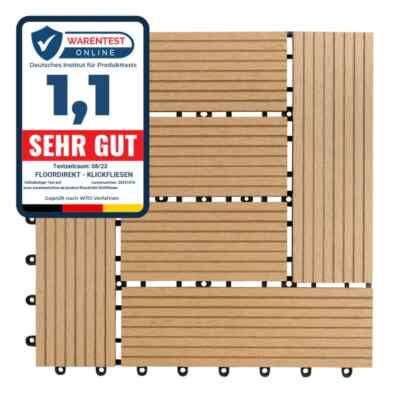 WPC Terrassenfliese Klickfliese Holzfliese Classic Teak 30 x 30 cm - 11er 1 m²