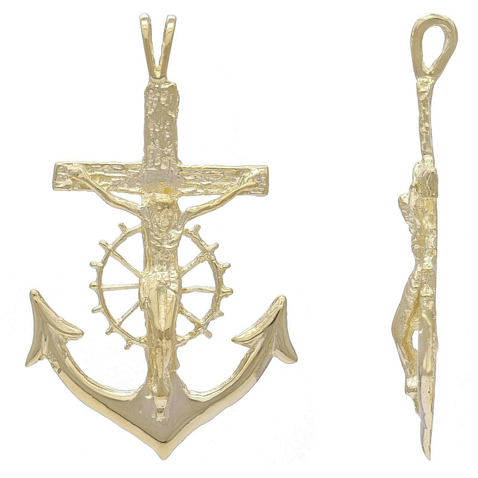 10k Yellow Gold Jesus Crucifix Wheel Mariners Anchor Cross Pendant 1.85" 4.7 grams 10k Yellow Gold Jesus Crucifix Wheel Mariners Anchor Cross Pendant 1.85" 4.7 grams