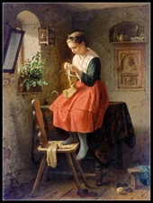 Needlework Crafts Embroidery Counted Cross Stitch Patterns - Girl Knitting