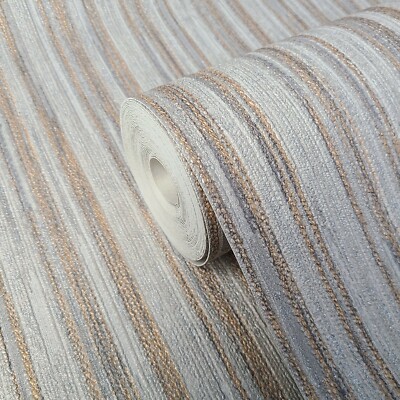 Wallpaper tan taupe gray gold metallic Textured plain vertical lines faux fabric