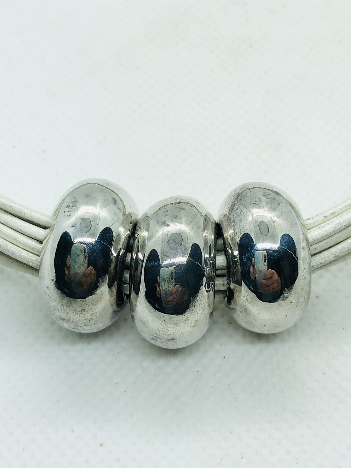 Solid Sterling Silver 13 Strand White Leather Sta… - image 4