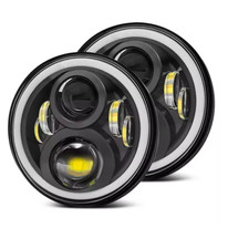 2 FARI LED 7" POLLICI H4 PER DEFENDER JEEP WRANGLER JK JL SUZUKI SAMURAI PATROL 