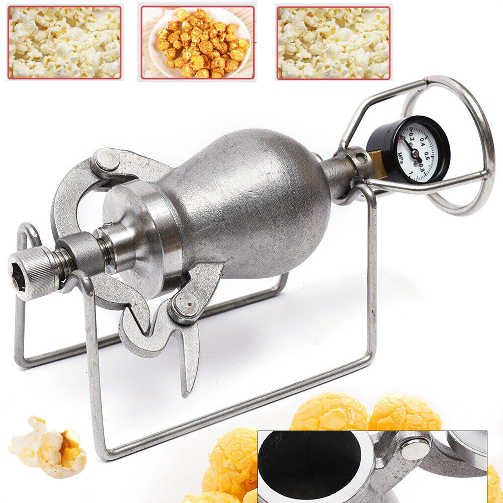 Popcorn Maker Hand-cranked Cannon Corn Popper Pop Corn Puffing Machine  Stainless