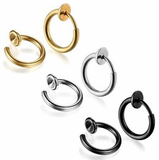 6PCS Fake Septum Clip On Nose Ear Studs Non Piercing Lip Ring Hoops Clicker Set