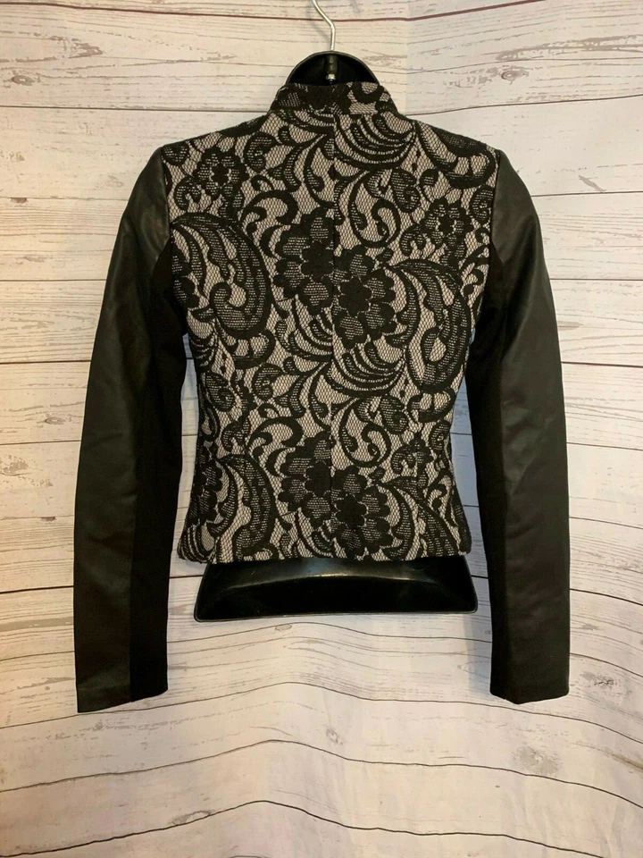 XOXO Juniors Bonded Lace Leather Sleeve Jacket Black Size XS - Image 3 of 4