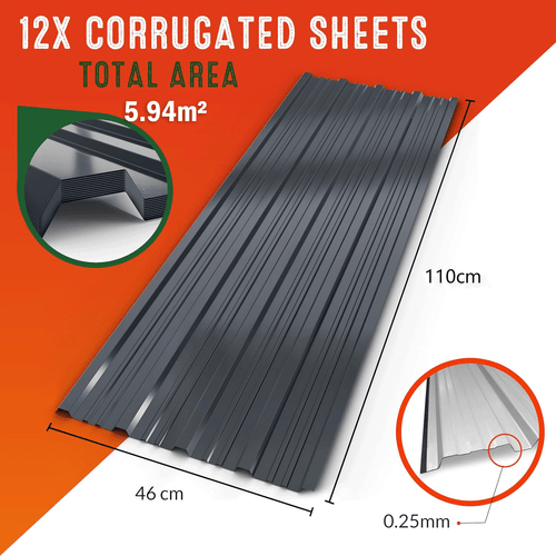 12 X Roof Sheets 0.25MM Corrugated Profile Galvanized Roofing Sheet Panel 5.94m² - Picture 7 of 18