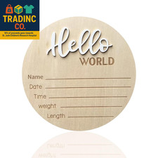 Baby Announcement Sign,  5.9 Inch Wooden Hello World Newborn Signs, Birth Announ