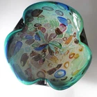 Vtg Murano AVEM Tutti Frutti Art Glass Bowl Dino Martens Style Black Cased 9in.