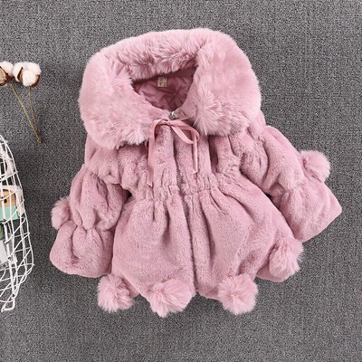 Baby Kids Girl Winter Princess Warm Coat Fleece Jacket Tops Fur Hooded Outerwea