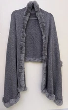 La Fiorentina Women's Knit Rex Rabbit Fur Trimmed Scarf Wrap O/S