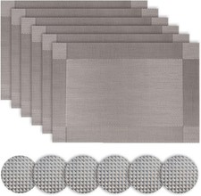 Silver Table Place Mats and Coasters Sets of 6 (Grey)