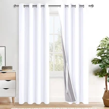 XWZO 100% Blackout Curtains 2 Panels with Tiebacks W52 x L84 White Rod Pocket