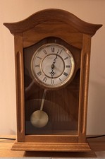 London Clock Company Oak Finish Wood Chime Pendulum Quartz Wall Clock Working