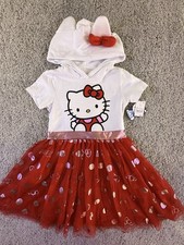 Girls' Hello Kitty Hooded Cosplay Short Sleeve Tutu Dress - Red/White -Medium 8