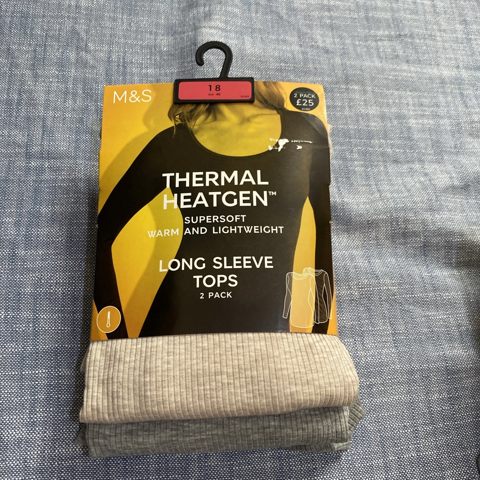 New M&S ladies 2 pack Thermal Heatgen long sleeve tops (grey mix) Size 18