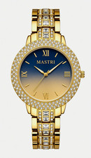 MASTRI Women’s Quartz Dress Watch Gold-Tone Bracelet Blue Gradient Dial Crystal