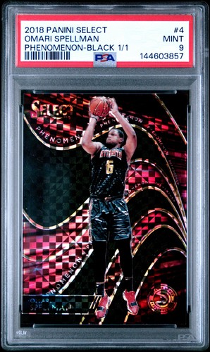 144603857 Omari Spellman 2018 Panini Select #4 Black Phenomenon RC 1/1 PSA 9