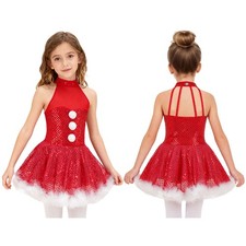 Girls' Christmas Ballet Dance Dress Sequins Figure Ice Skating Snowman Costume
