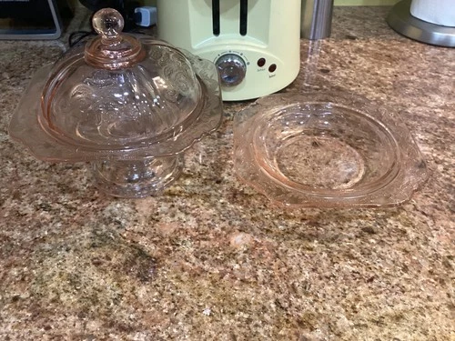 VTG Pink Depression Madrid Indiana Domed Candy/Butter/Cheese Dish 3 Pieces