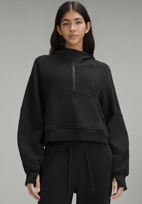 Lululemon Scuba Oversized Cropped BLACK Pullover Hoodie Half-Zip Women's M/L