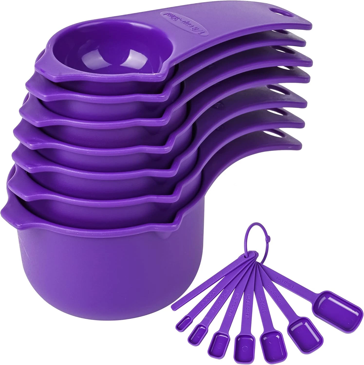 Plastic Measuring Cups and Spoons Set 15, 7 Dry&Liquid Measuring Cup Spoon Set,
