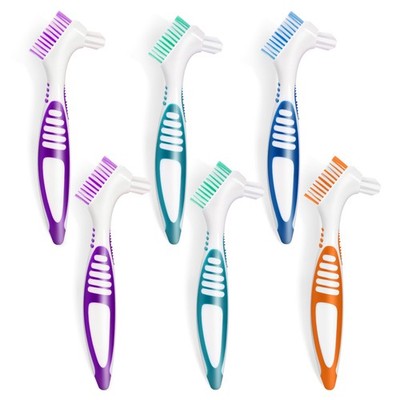 Denture Brush Set 6 Pcs Double Sided Design Multi-Layered Soft Bristles 4 Colors