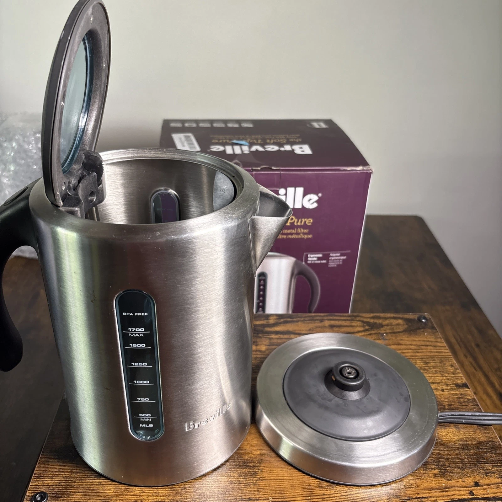 Breville Soft Top Pure Tea Kettle - Brushed Stainless Steel - TESTED -BKE700BSS