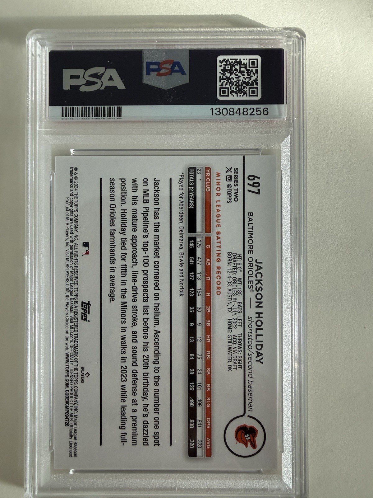 2024 Topps Jackson Holliday Fun Face SP RC PSA 9 Rookie Orioles #697 SSP view 2