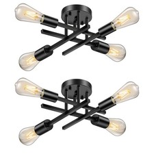 Industrial 4light Semi Flush Mount Ceiling Light Fixture Modern Black Close To C