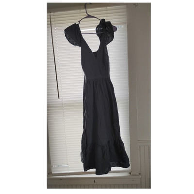 Universal Thread Black Solid V-Neck Flutter Sleeve Ruffle Maxi Dress, Women's M