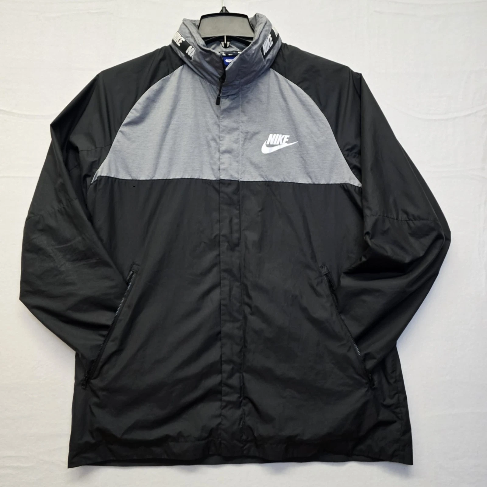 Nike Black Gray Full Zip Colorblock Jacket With Hood Unisex Size Large