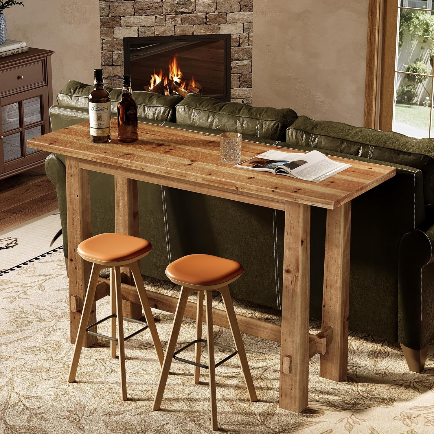 Solid Wood Bar Table, 63-Inch Counter Height Pub Table for Kitchen ...