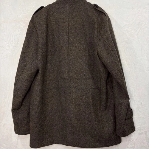 Wantdo Wool Blend Pea Coat Jacket Trench Coat Men L Herringbone Tweed Brown NEW image 19