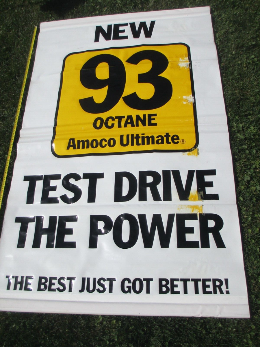 LARGE VINTAGE VINYL AMOCO SIGN AMERICAN 93 Octane OIL GAS STATION