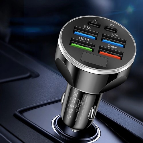 Car Phone Charger 4 USB Ports 2 PD Ports Digital Display Phone Charger amicably